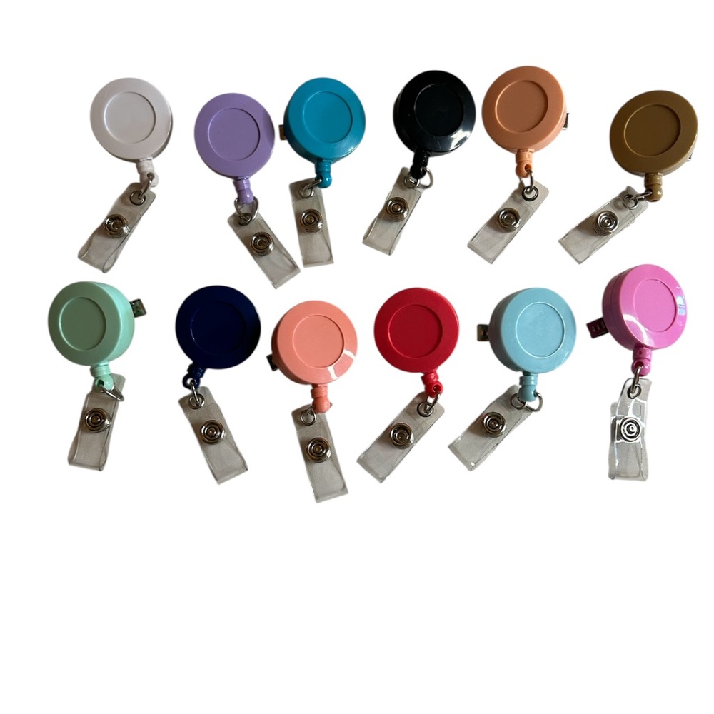 Set of 12 Retractable Badge Reels – Multi Color ID Holders
